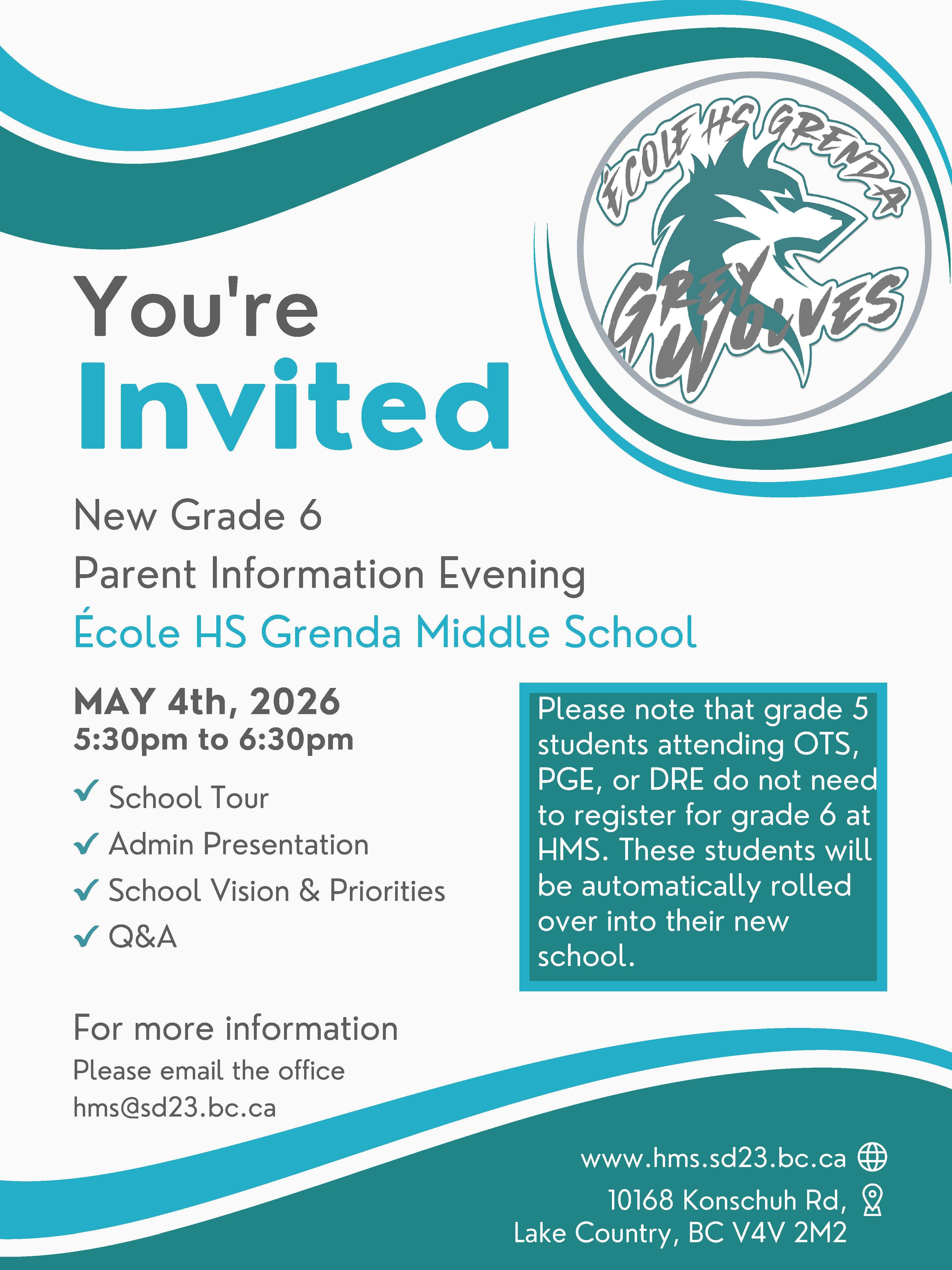 École HS Grenda Middle School Parent night flyer 2026